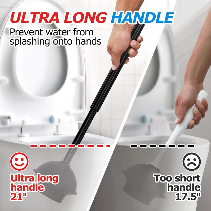 FORASTO 2Pack 2 in 1 Toilet Brush and Plunger Set, Extended Handle Plunger,Toilet Bowl Brush Plunger Set,Clean Gloves,Cleaning Tools,Cleaning Brush,Cleaning Supplies,Toilet Brush Plunger Combo,Black - Image 2